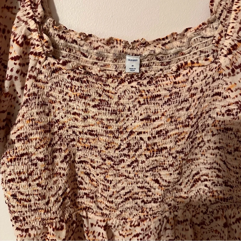 Old Navy Red and‎ Cream Puff Sleeve Peplum Blouse Medium Boho Summer Spring